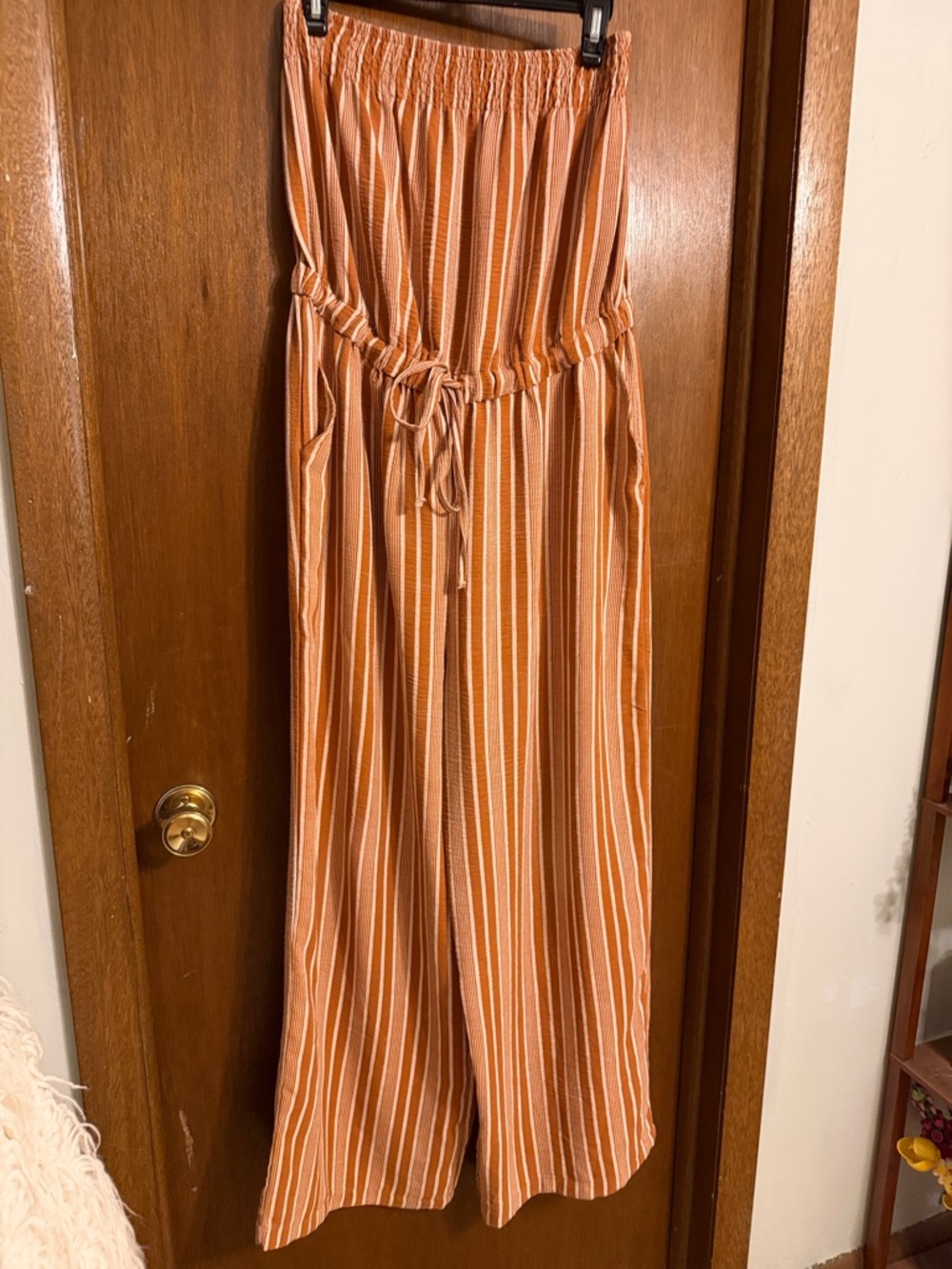 No Boundaries Orange and White Striped Wide-Leg Jumpsuit
